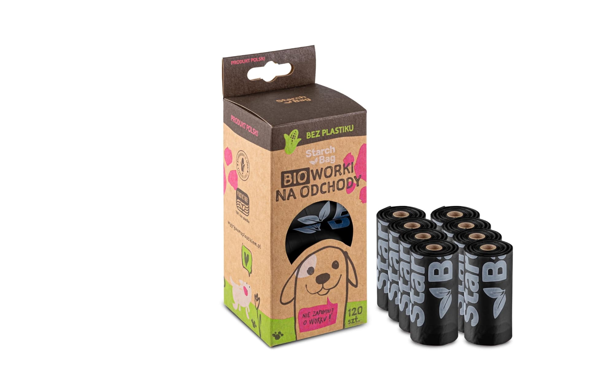 STARCHBAG Kompostierbare Öko- Hundekotbeutel 8 Rollen x 15 STK., schwarz