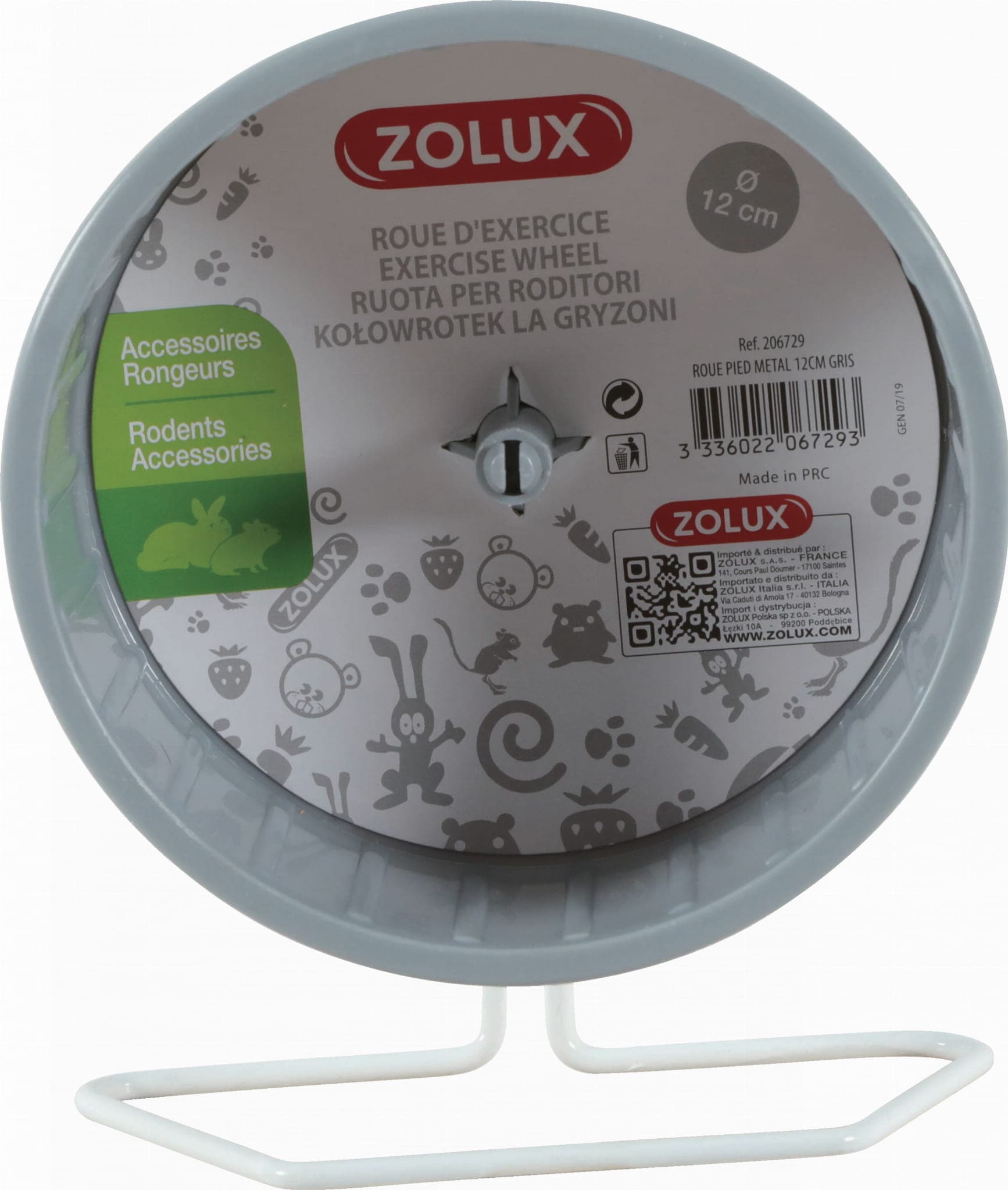 ZOLUX Kunststoff-Laufrad für Nagetiere mit Metallständer 12 cm, grau