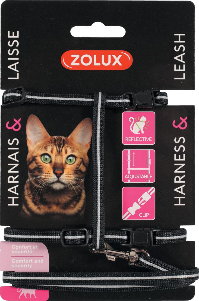 ZOLUX Spazier-Set für Katzen – Leine und Geschirr, Farbe Schwarz