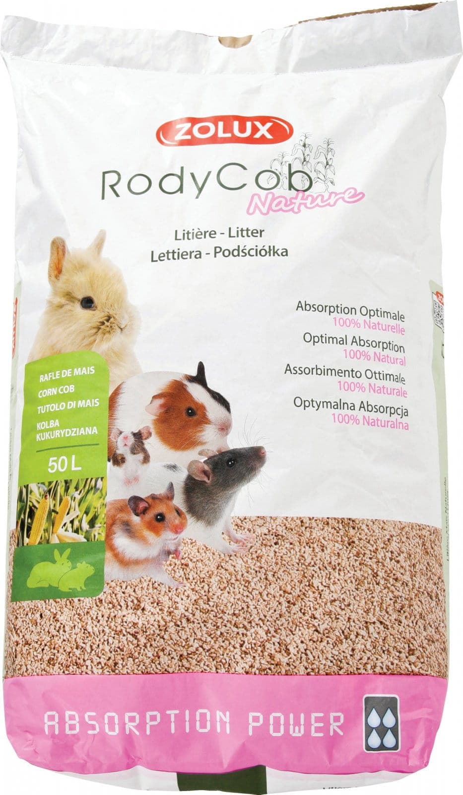 ZOLUX Einstreu für Kaninchen und Kleinsäuger – pflanzlich RodyCob NATURE 50 l