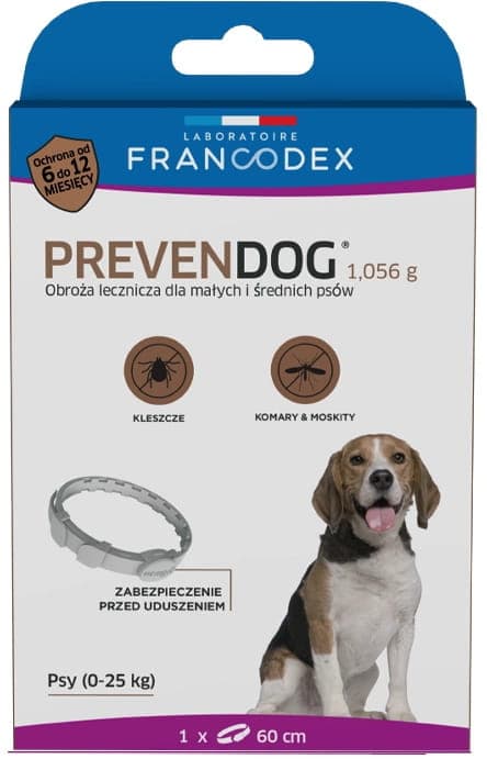 FRANCODEX PL Zeckenhalsband PREVENDOG 60 cm für Hunde bis 25 kg – 1 Stück