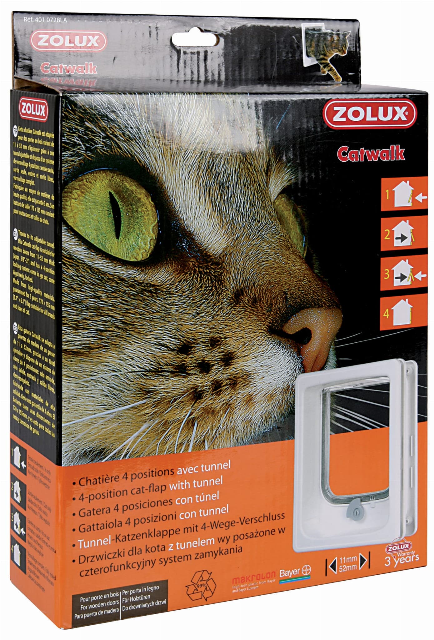 Zolux Türklappe für Katzen mit Tunnel für Holztüren weiß